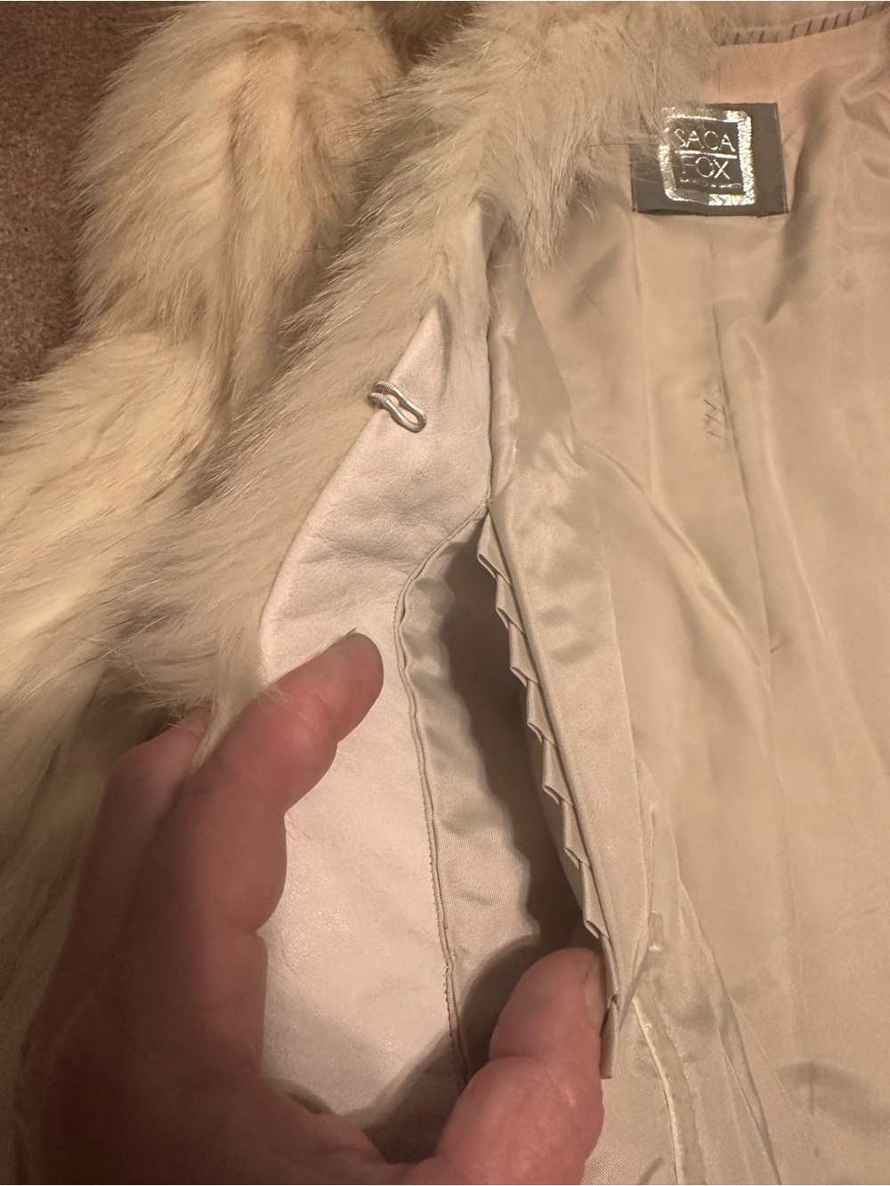 Vintage Cream Rabbit Fur Jacket - Satin Lining - Picture 5 of 6